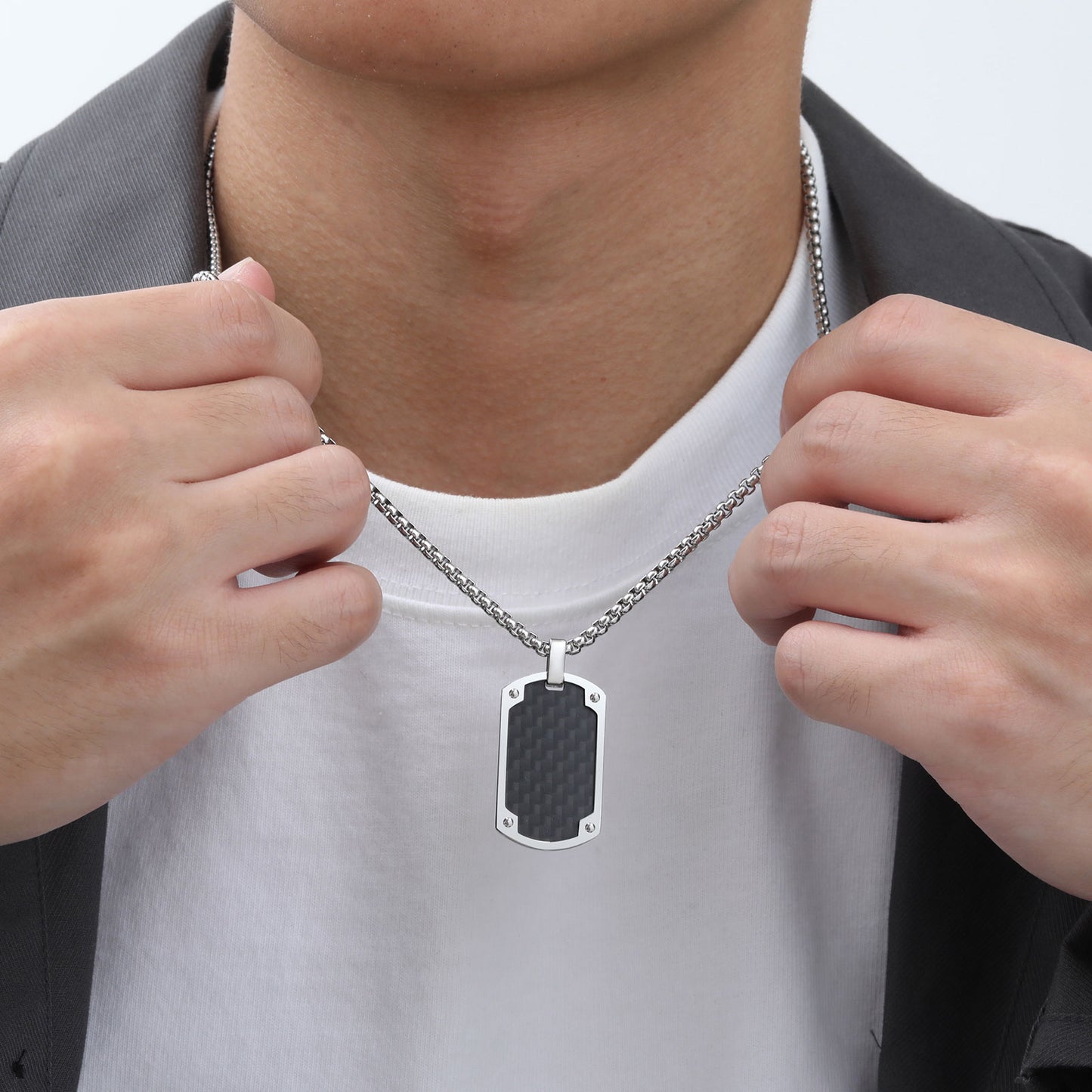 ONYX GEOMETRIC SILVER MEN'S NECKLACE