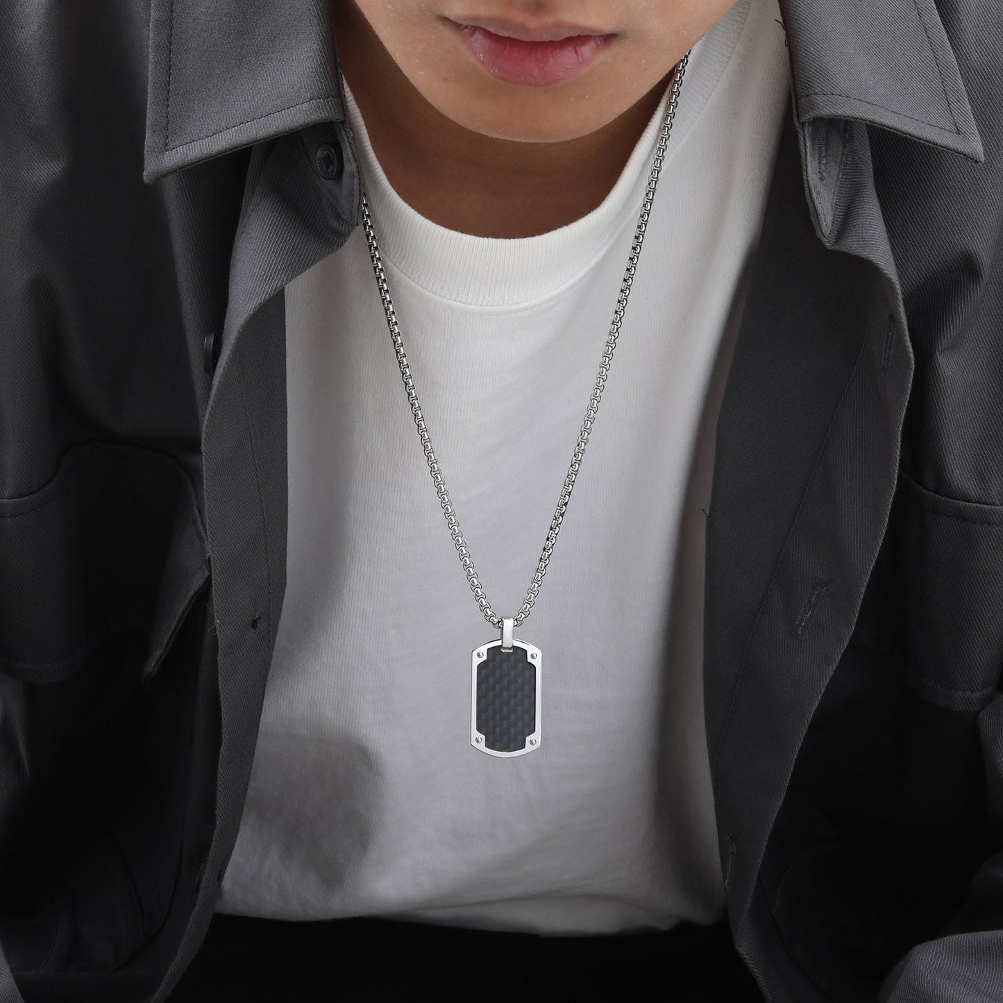 ONYX GEOMETRIC SILVER MEN'S NECKLACE