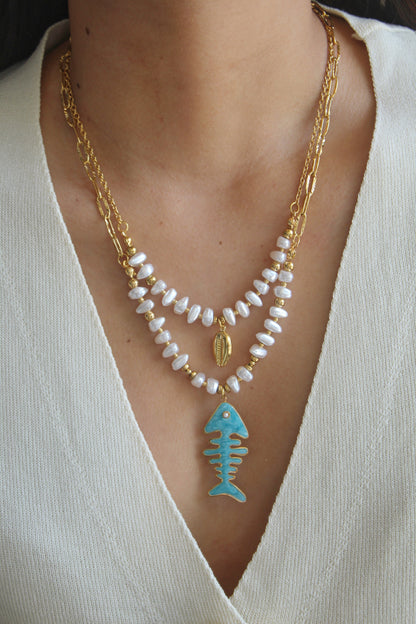 TURQUOISE FISHBONE NECKLACE