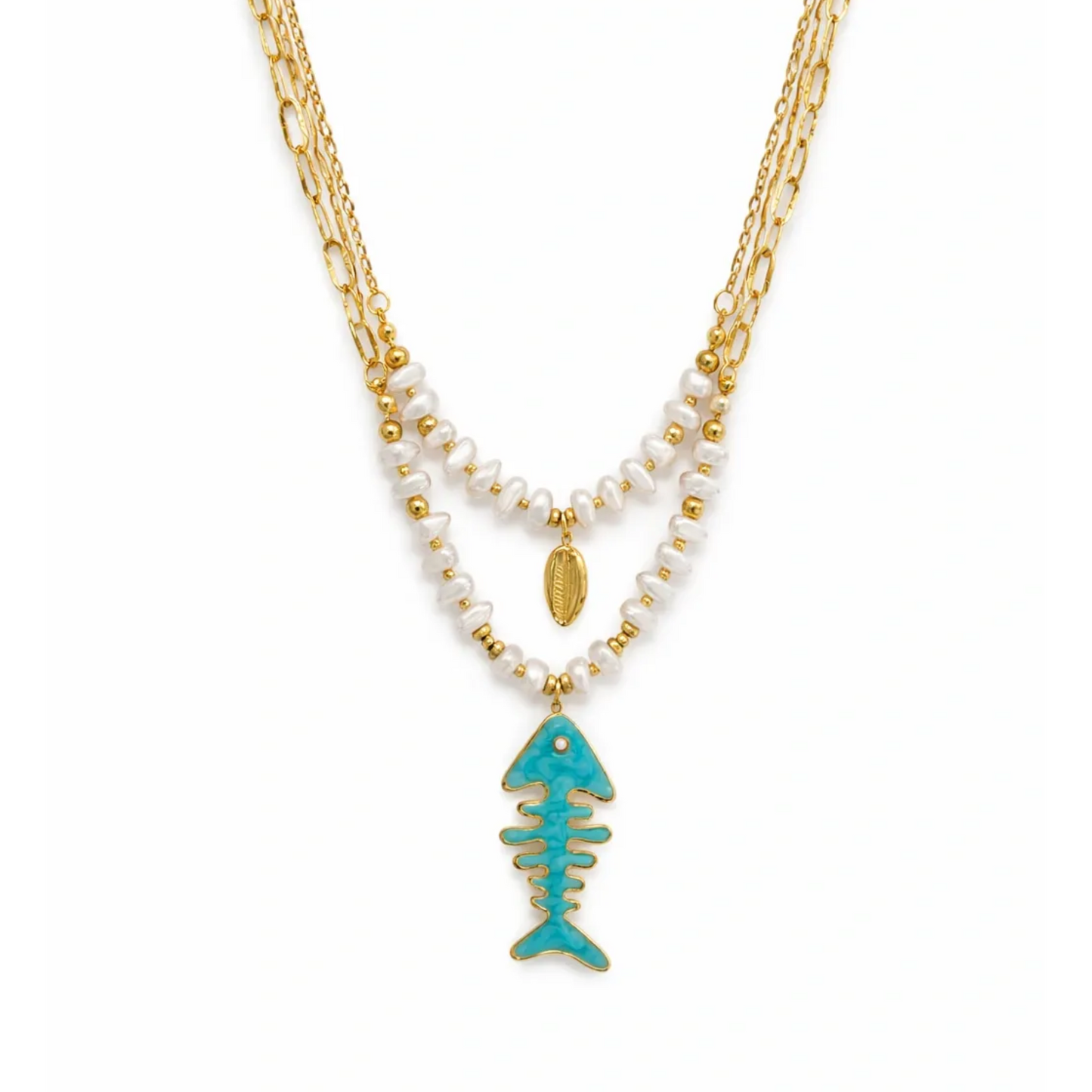 TURQUOISE FISHBONE NECKLACE