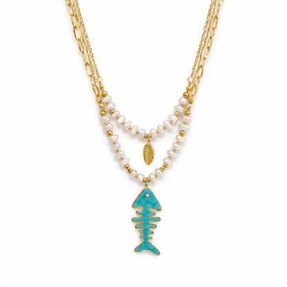TURQUOISE FISHBONE NECKLACE