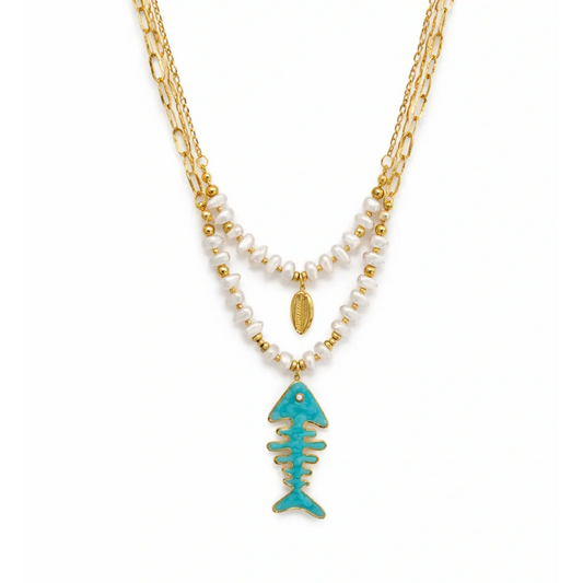 TURQUOISE FISHBONE NECKLACE